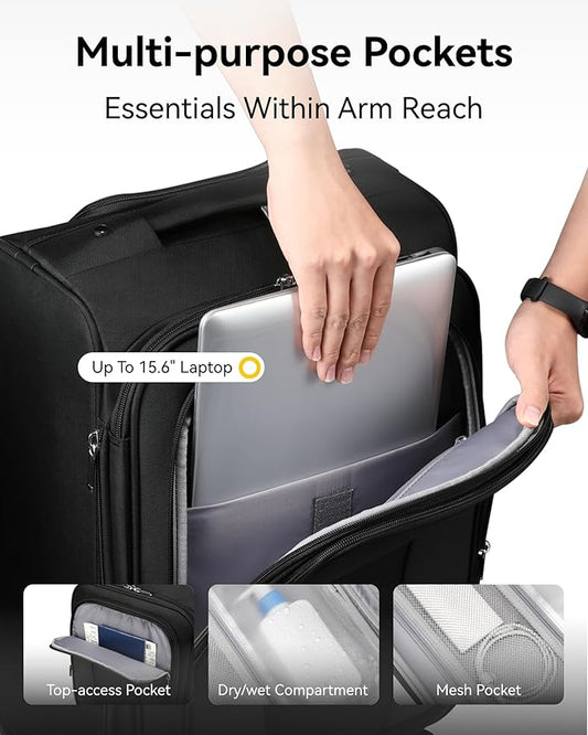 LUGGEX Carry On Luggage Suitcases with Spinner Wheels, 20 Inch Soft Sided Expandable Rolling Suitcase for Travel, Business (Black)