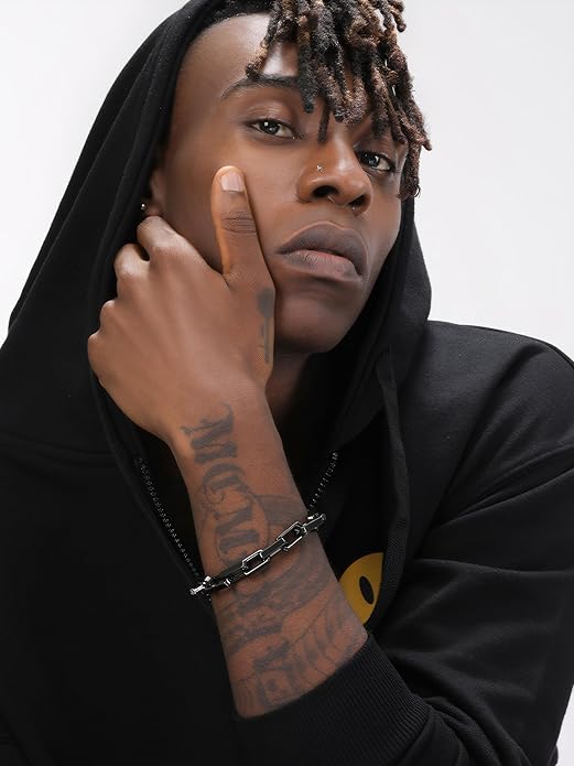 EVANYIZHOU Men's Cuban Link Bracelet - Black/Blue/White Ceramic Chain Bracelet for Men,Skin-Friendly & Durable,Gift for Husband, Dad (Valentine's, Christmas