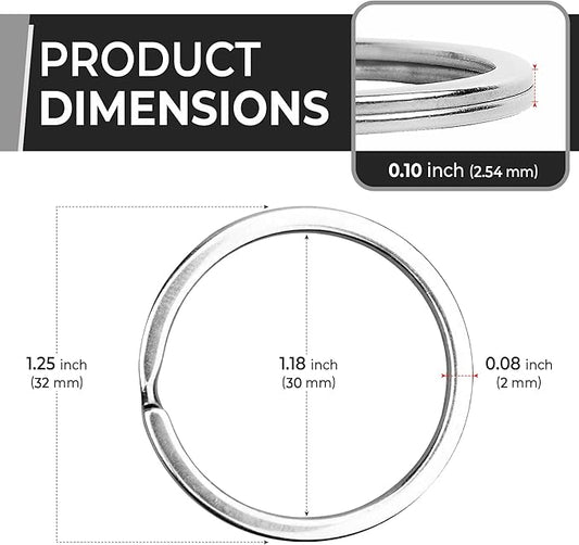 Crest 5 pcs Surgical and Marine Grade Stainless Steel Split Ring for Keychains 1.25 inch 2mmx32mm SS316 Key Rings for Car Keys