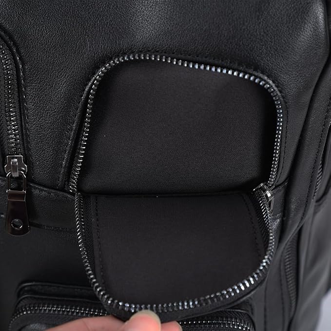 STAR VISTA Angelo 17.3" Premium Calfskin Leather Laptop Backpack for Men, Multi Pockets, Business Travel Bag, Casual Outdoor Rucksack, YKK Zippers, Black