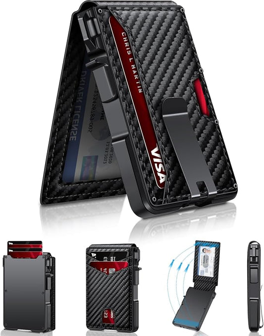 Wallet for Men, Mens Minimalist Wallet 9-13 Cards, Slim Compact Wallet with Money Clip & ID Window, RFID Blocking Smart Pop Up Card Wallet, Metal Aluminum Credit Card Holder Bifold Wallet