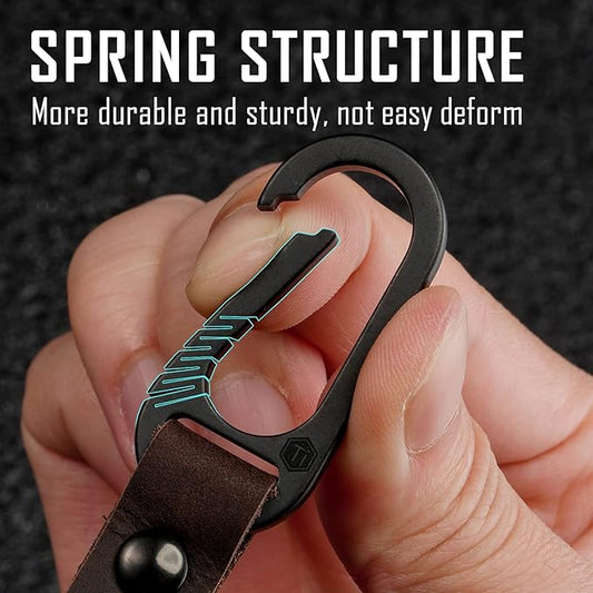 KeyUnity KM02 Titanium Belt Clip Carabiner Leather Keychain Holder with Removable Stainless Steel Key Ring