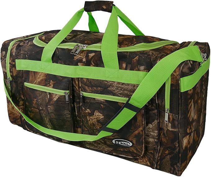 "E-Z Roll" 30" Tree Camouflage Duffel Bag/Sports Bag/Outdoor Bag/Travel Bag (Lime Trim)