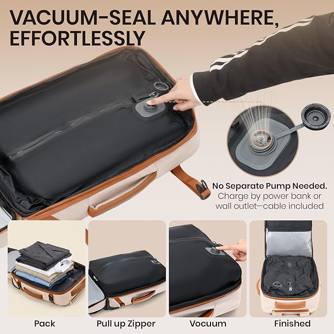 Fanwoli Rolling Vacuum Backpack Travel with One-Button Compression, Expandable Carry-On Suitcase Luggage, Approved TSA Lock & Water-Proof Laptop Compartment for Outdoor/Family/Business Trips
