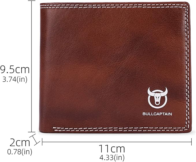 LUKZIJAES Genuine Leather Wallet for Men RFID Blocking Slim Bifold Front Pocket Wallets with 2 ID Window (#3-Coffee)
