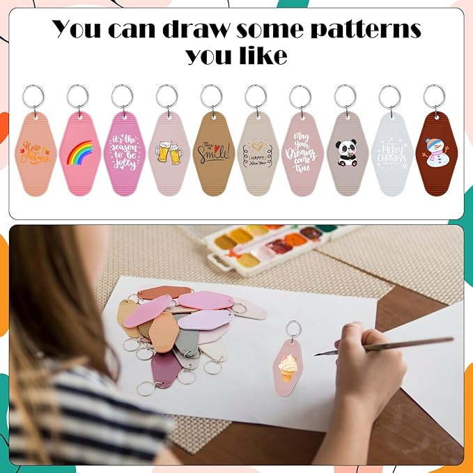 LOTMER 40 PCS Hotel Keychain Blank with Key Rings, 20 Colors Plastic Rhombus Motel Keychain for DIY Keychain and Luggage Tag