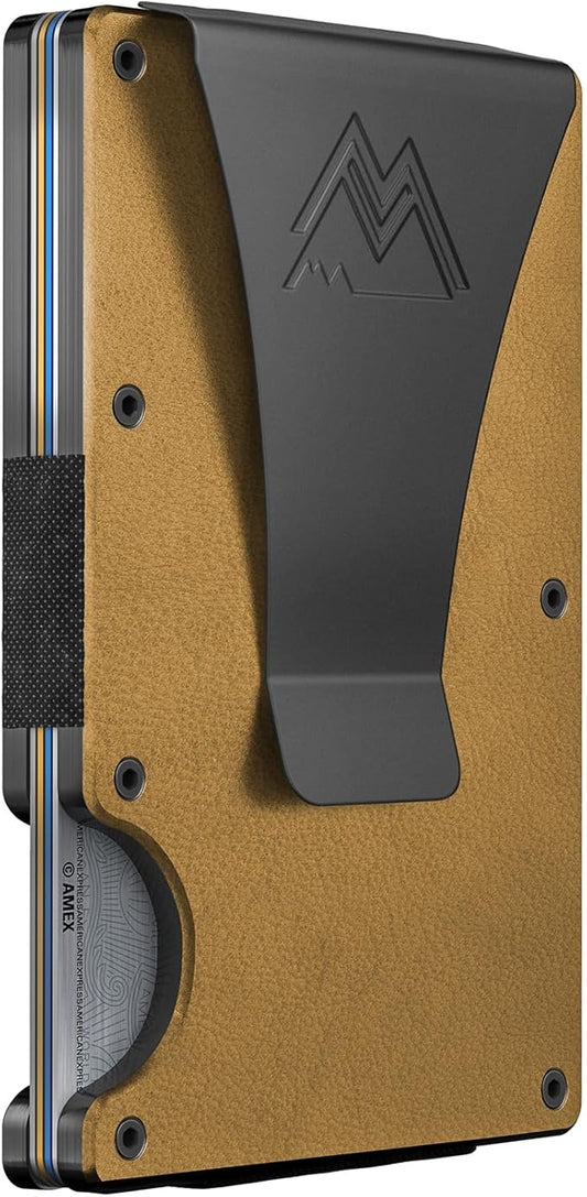Mountain Voyage Co Minimalist Wallet for Men & Women - Slim RFID Wallet, Scratch Resistant, Credit Card Holder & Money Clip, Easily Removable Money & Cards, (Khaki Leather)