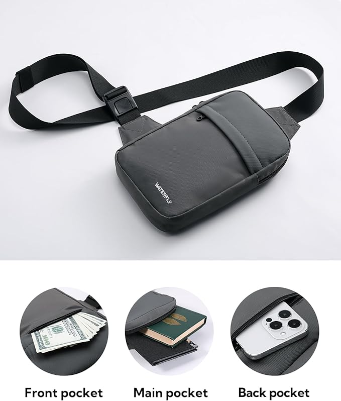 WATERFLY Mini Sling Crossbody Bag: Dual Pocket Small Shoulder Bag Lightweight Casual Phone Chest Bag Daypack for Travel