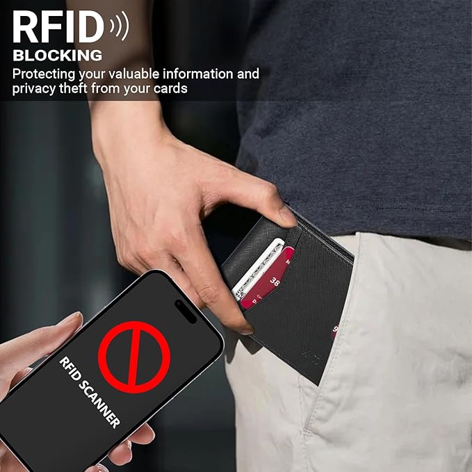 VATAN Wallet for Men, Mens Minimalist Wallet Credit Card Holder, Slim Leather Rfid 2 ID Window Large Capacity With Gift Box (Cross Grain Black)