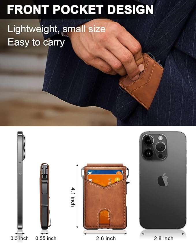 Wallet for Men, Mens Minimalist Wallet 9-13 Cards, Slim Compact Wallet with Money Clip & ID Window, RFID Blocking Smart Pop Up Card Wallet, Metal Aluminum Credit Card Holder Bifold Wallet