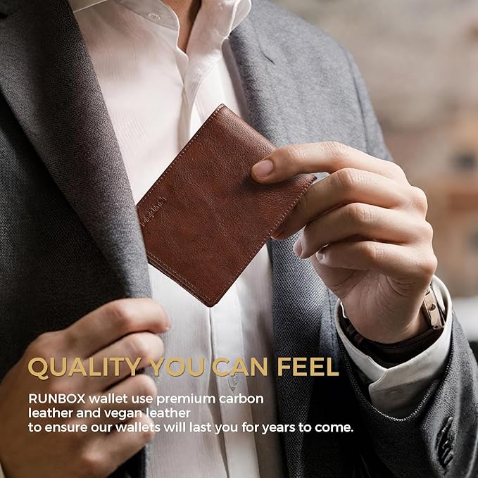 RUNBOX Wallet for Men Bifold RFID Blocking Wallets with 2 ID Window 14 Card Holders 1 cash pocket 1 Gift Box