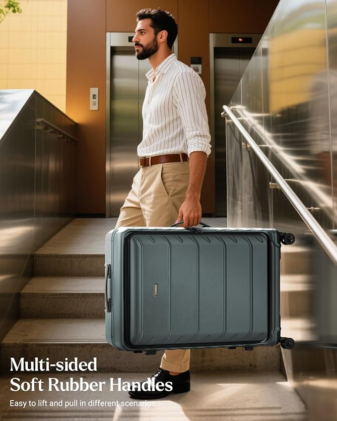 Luggage Sets 2 Pieces, 20/28 Inch PC Hardshell Suitcase with Spinner Wheels, 20 Inch Expandable Clamshell Carry On Luggage and 28 Inch Aluminum Frame Top Opening Checked Luggage (Dark Green)