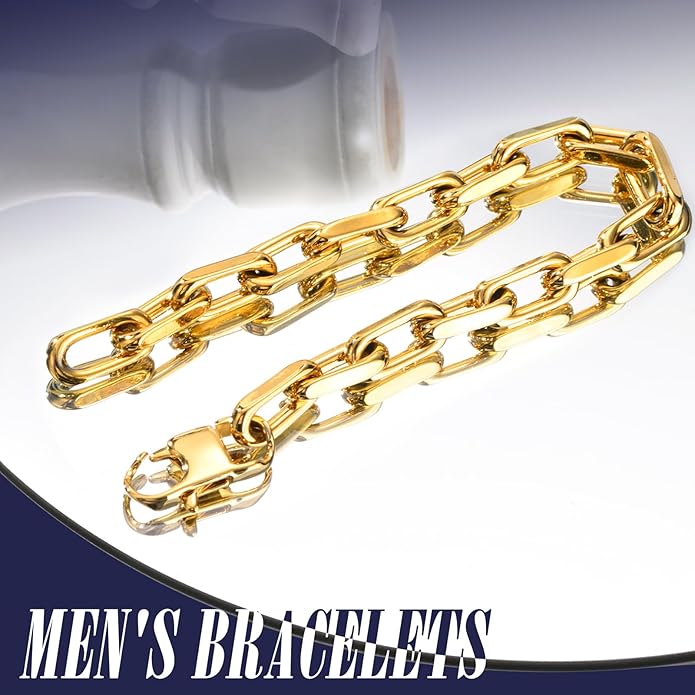 VNOX Link Chain Bracelets for Men - Cool Mens Bracelets Diamond-Cut Paperclip Solid Chain Bracelet Chunky Stainless Steel Jewelry Trendy Gifts