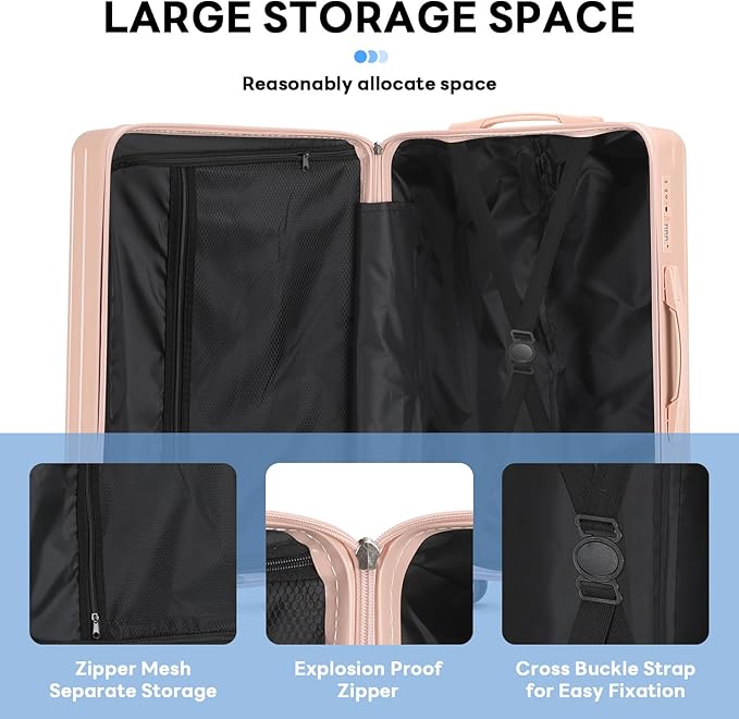 (14+20+24)Inch Carry on Luggage Carry-on with Cup Holder & USB Port, Luggage with Airline Approved TSA Lock, Softside Lightweight carry on luggage 22x14x9 airline approved 360° Double Spinner 8 Wheels