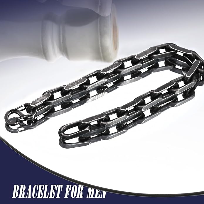 VNOX Link Chain Bracelets for Men - Cool Mens Bracelets Diamond-Cut Paperclip Solid Chain Bracelet Chunky Stainless Steel Jewelry Trendy Gifts