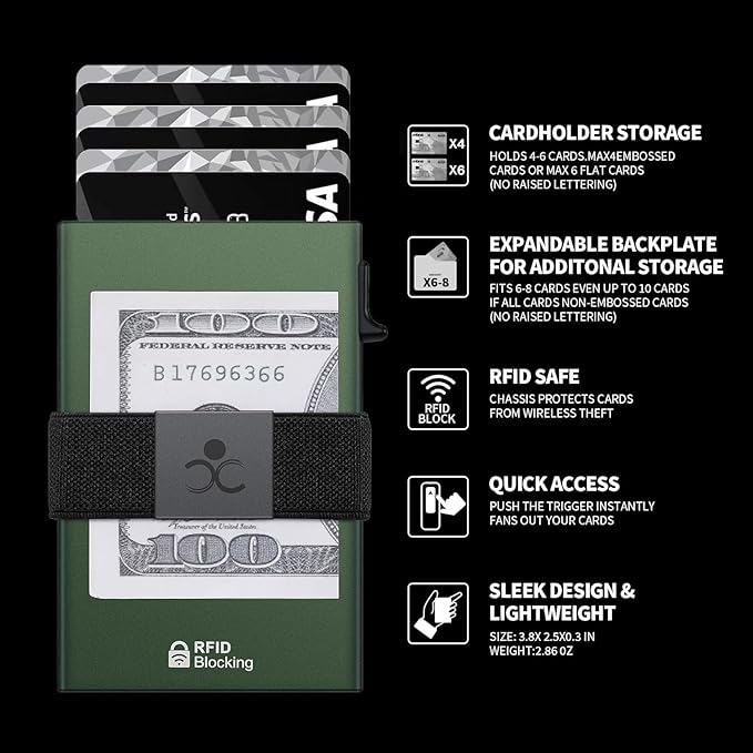 Slim Aluminum Card Holder Wallet - RFID Blocking Pop up Minimalist Wallet for Men | Front Pocket Smart Wallet Metal Card Case | Presents for Him