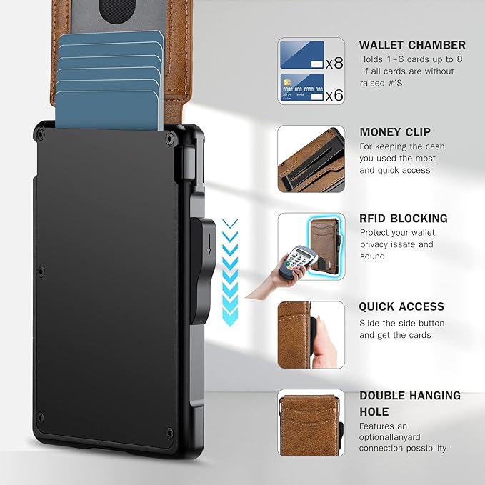 umoven Wallet for Men - with Money Clip Slim Leather Slots Credit Card Holder RFID Blocking Bifold Minimalist Wallet (Brown)