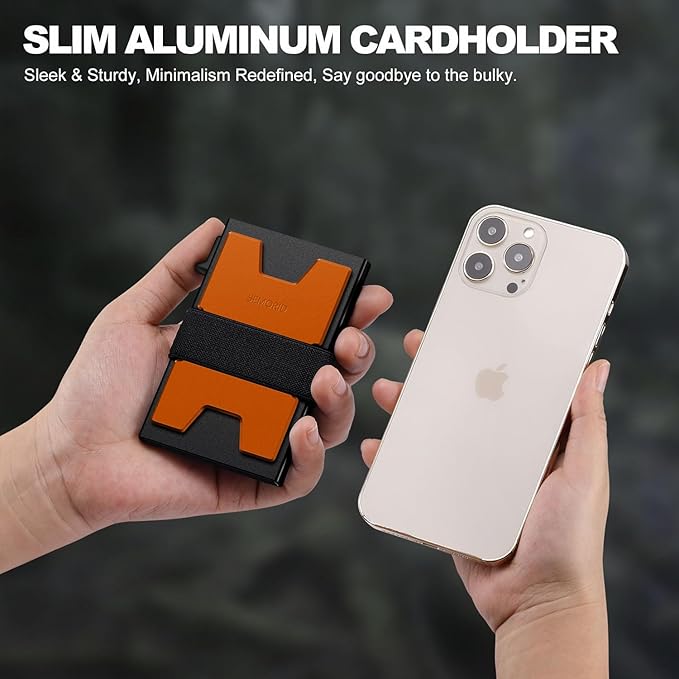 Slim Aluminum Card Holder Wallet for Men, Durable Expandable Backplate, RFID Blocking Minimalist Metal Pop Up Wallet, Holds 12+ Cards Plus Cash