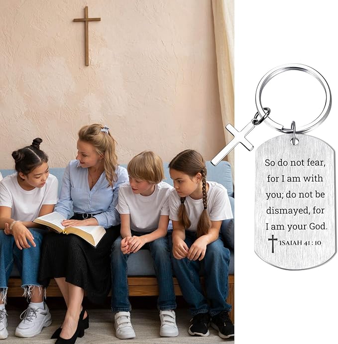 Inspirational Scripture Keychain with Cross - Bible Verse Matte Key Chain Religious Gift for Christian