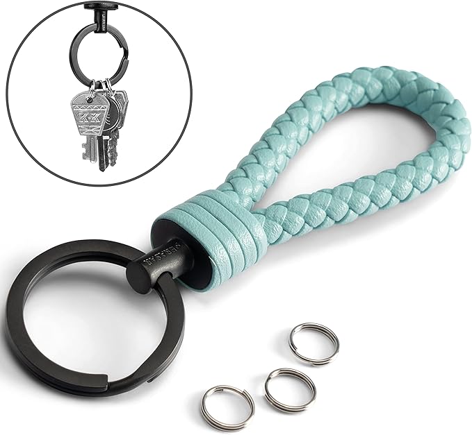 SERASAR | Leather Keychain [Strong] with Stainless Steel Key Ring - Additional Rings for Small Keys - With Gift Box