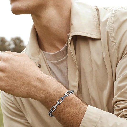 VNOX Link Chain Bracelets for Men - Cool Mens Bracelets Diamond-Cut Paperclip Solid Chain Bracelet Chunky Stainless Steel Jewelry Trendy Gifts