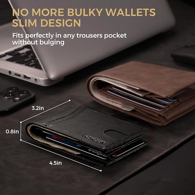 RUNBOX Wallet for Men Bifold RFID Blocking Wallets with 2 ID Window 14 Card Holders 1 cash pocket 1 Gift Box