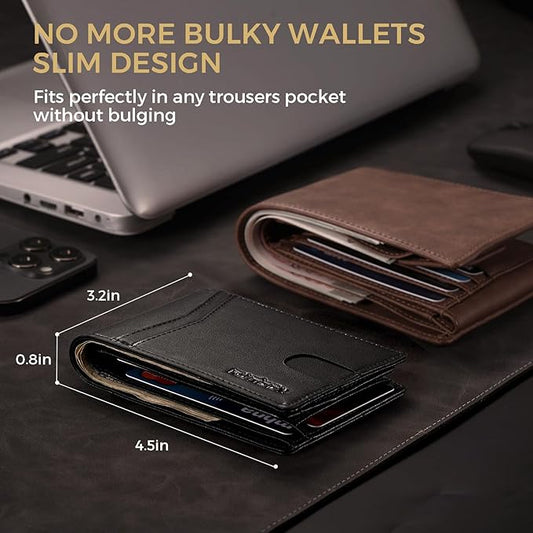 RUNBOX Wallet for Men Bifold RFID Blocking Wallets with 2 ID Window 14 Card Holders 1 cash pocket 1 Gift Box