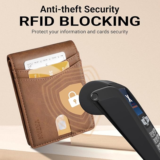 VATAN Wallet for Men, Mens Minimalist Wallet Credit Card Holder, Slim Leather Rfid 2 ID Window Large Capacity With Gift Box (Crazy Horse Brown)