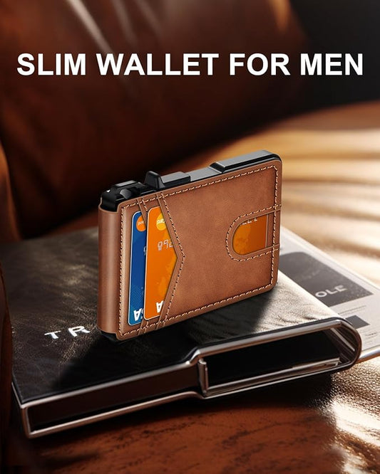 Wallet for Men, Mens Minimalist Wallet 9-13 Cards, Slim Compact Wallet with Money Clip & ID Window, RFID Blocking Smart Pop Up Card Wallet, Metal Aluminum Credit Card Holder Bifold Wallet