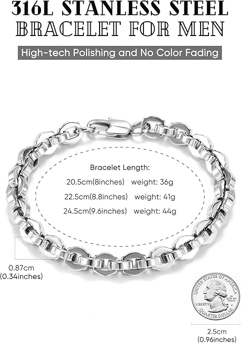VNOX Link Chain Bracelets for Men - Cool Mens Bracelets Diamond-Cut Paperclip Solid Chain Bracelet Chunky Stainless Steel Jewelry Trendy Gifts