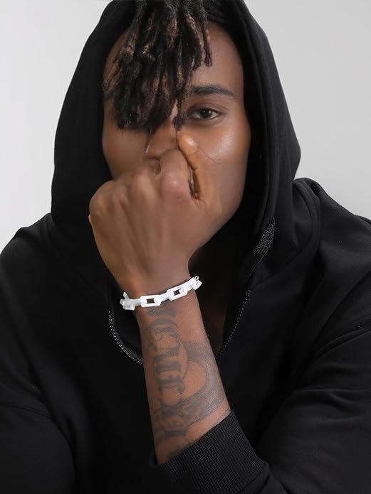 EVANYIZHOU Men's Cuban Link Bracelet - Black/Blue/White Ceramic Chain Bracelet for Men,Skin-Friendly & Durable,Gift for Husband, Dad (Valentine's, Christmas