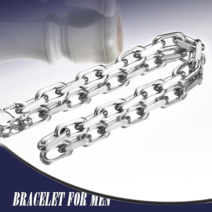 VNOX Link Chain Bracelets for Men - Cool Mens Bracelets Diamond-Cut Paperclip Solid Chain Bracelet Chunky Stainless Steel Jewelry Trendy Gifts