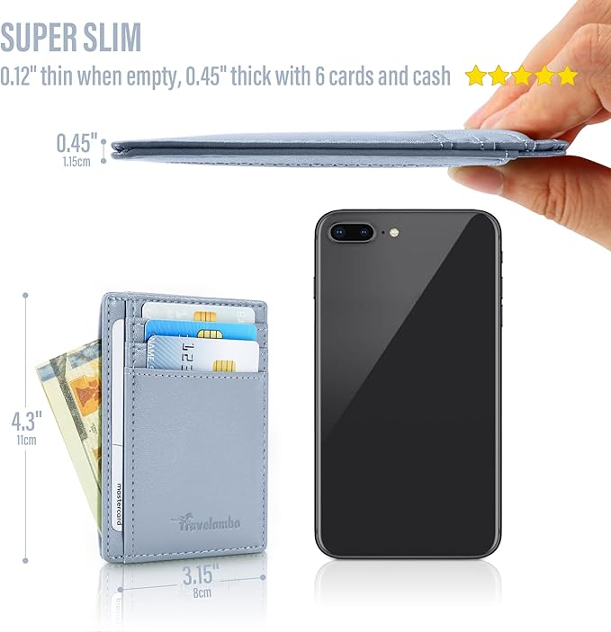 Travelambo Slim Wallet Front Pocket Minimalist Leather RFID Blocking Medium Size