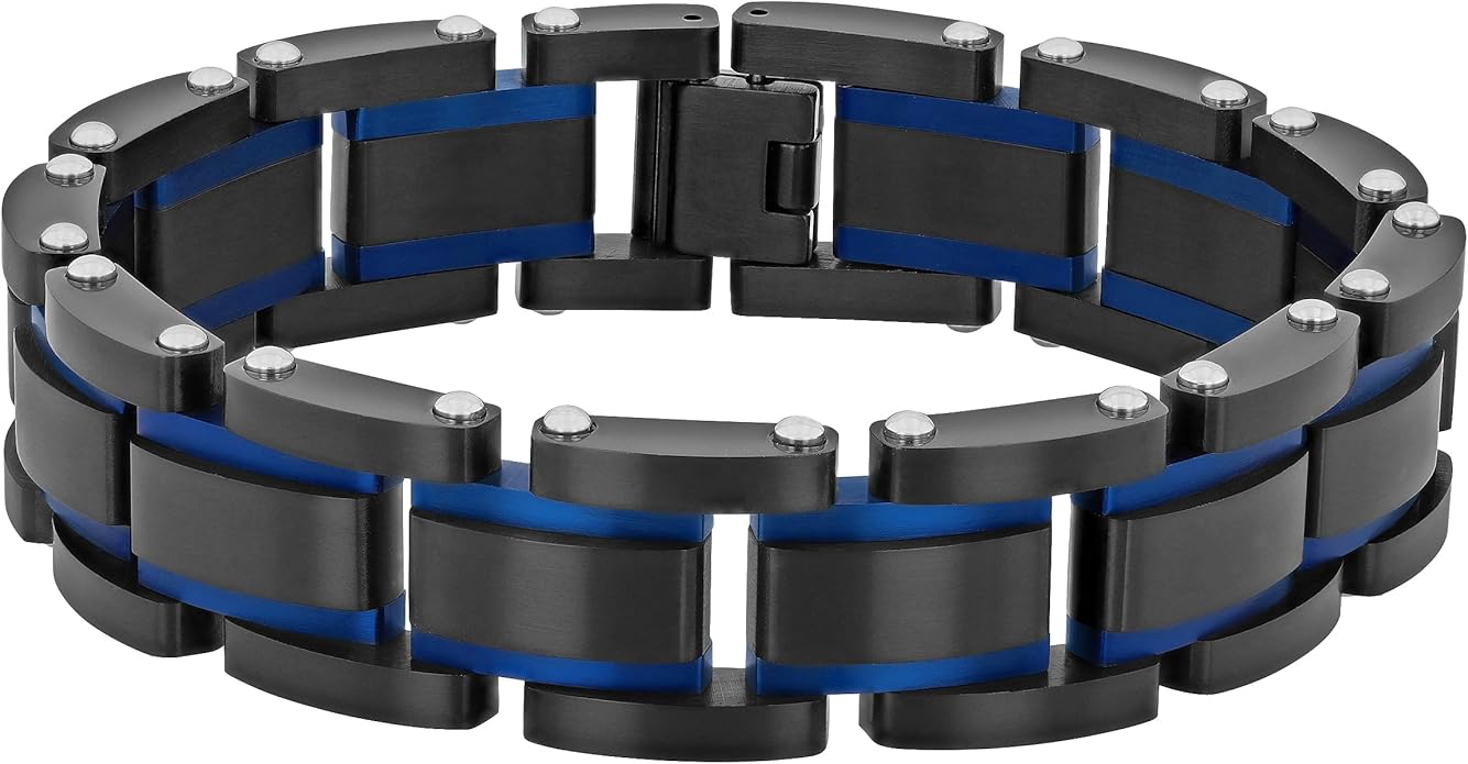 Men's Two-Tone Textured Link Bracelet – 8.5 Inch Stainless Steel, Hypoallergenic