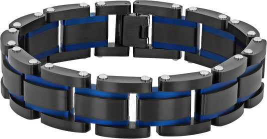 Men's Two-Tone Textured Link Bracelet – 8.5 Inch Stainless Steel, Hypoallergenic