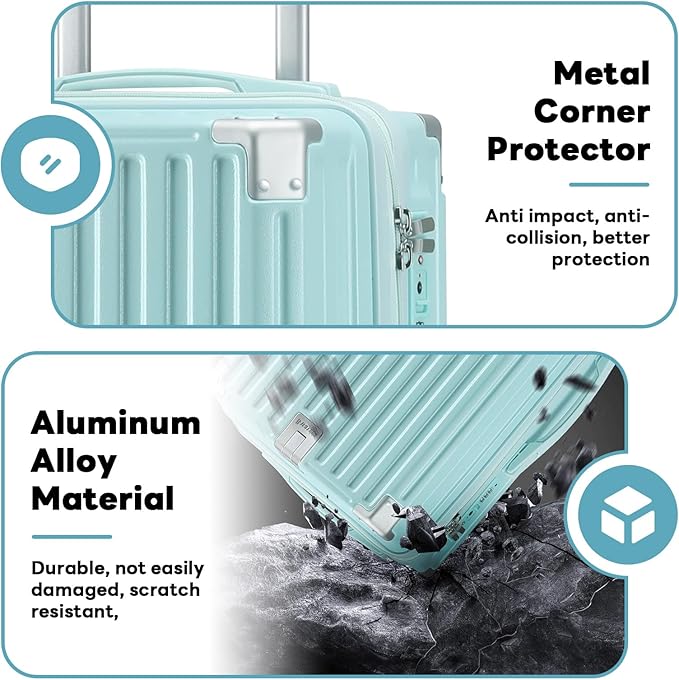 (14+20+24)Inch Carry on Luggage Carry-on with Cup Holder & USB Port, Luggage with Airline Approved TSA Lock, Softside Lightweight carry on luggage 22x14x9 airline approved 360° Double Spinner 8 Wheels