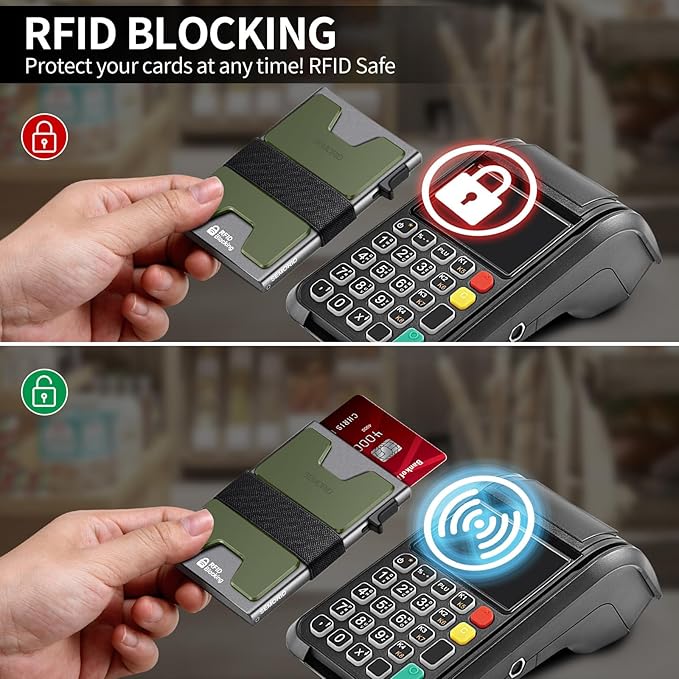 Slim Aluminum Card Holder Wallet for Men, Durable Expandable Backplate, RFID Blocking Minimalist Metal Pop Up Wallet, Holds 12+ Cards Plus Cash