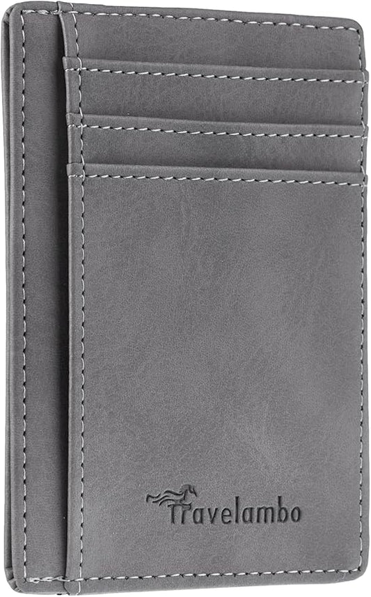 Travelambo Slim Wallet Front Pocket Minimalist Leather RFID Blocking Medium Size