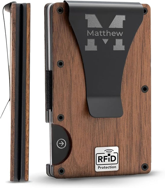 Custom Wallets For Men - Slim Personalized Wallet Gifts for Him, Mens Customized Wallet, Minimalist Engraved Wallet Clip Gifts for Dad, Fiance, Husband, Son, Father, Boyfriend - Anniversary, Birthday