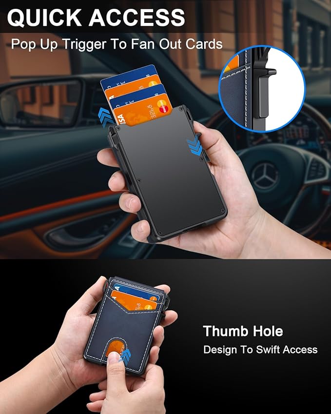 Wallet for Men, Mens Minimalist Wallet 9-13 Cards, Slim Compact Wallet with Money Clip & ID Window, RFID Blocking Smart Pop Up Card Wallet, Metal Aluminum Credit Card Holder Bifold Wallet