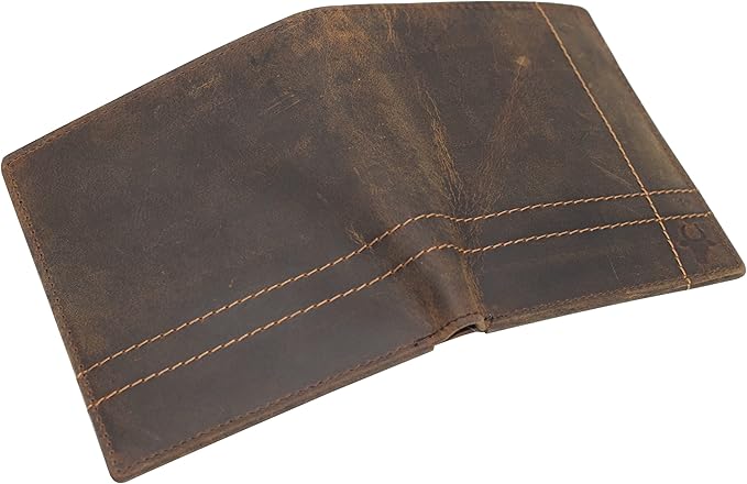 RFID Blocking Bifold Hipster Credit Card Wallet Premium Lambskin Leather (Vintage Logo Brown)