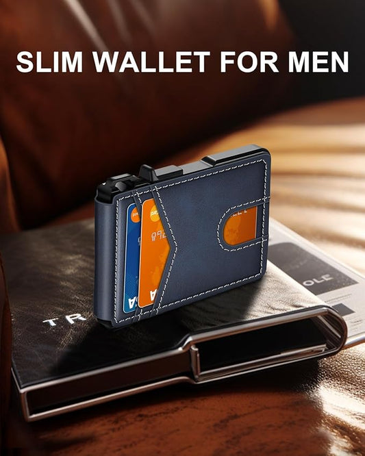 Wallet for Men, Mens Minimalist Wallet 9-13 Cards, Slim Compact Wallet with Money Clip & ID Window, RFID Blocking Smart Pop Up Card Wallet, Metal Aluminum Credit Card Holder Bifold Wallet