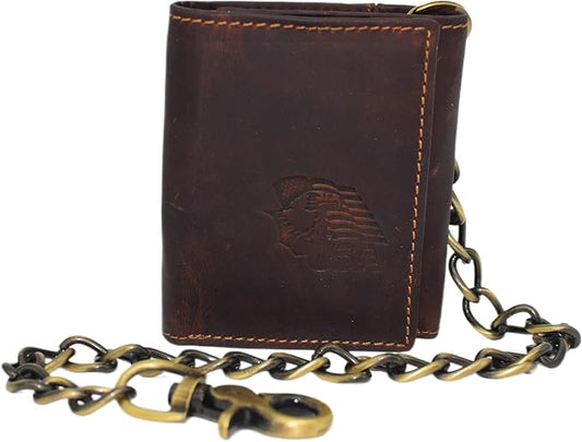 Men's RFID Blocking Trifold Vintage Leather Biker Chain Wallet With Snap Closure