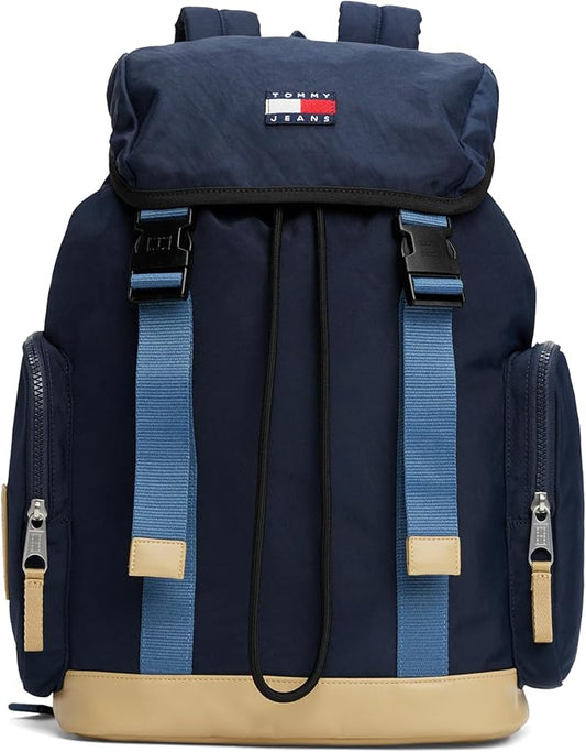 Tommy Jeans Men's Lightweight Daily Elevated Flap Backpack with Laptop Sleeve, Dark Night Navy, One Size