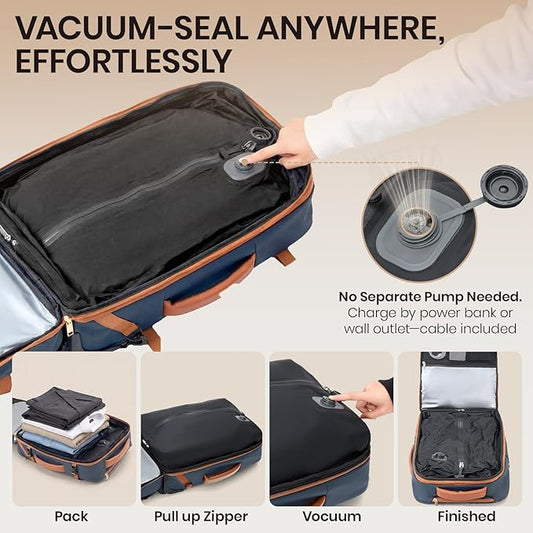 Fanwoli Rolling Vacuum Backpack Travel with One-Button Compression, Expandable Carry-On Suitcase Luggage, Approved TSA Lock & Water-Proof Laptop Compartment for Outdoor/Family/Business Trips