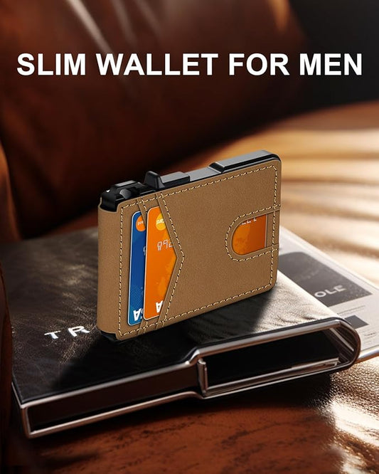 Wallet for Men, Mens Minimalist Wallet 9-13 Cards, Slim Compact Wallet with Money Clip & ID Window, RFID Blocking Smart Pop Up Card Wallet, Metal Aluminum Credit Card Holder Bifold Wallet