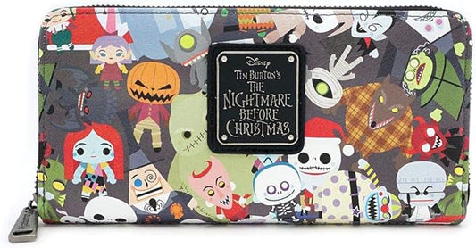 Loungefly x Nightmare Before Christmas Chibi Character Print Zip-Around Faux Leather Wallet (Multi, One Size)