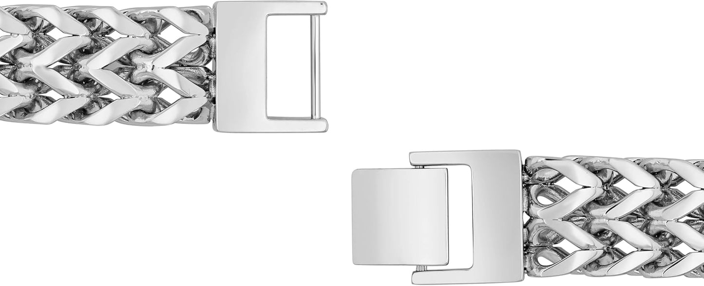 Men's Stainless Steel Double Franco Link Bracelet with Secure Fold Over Clasp - Durable & Stylish