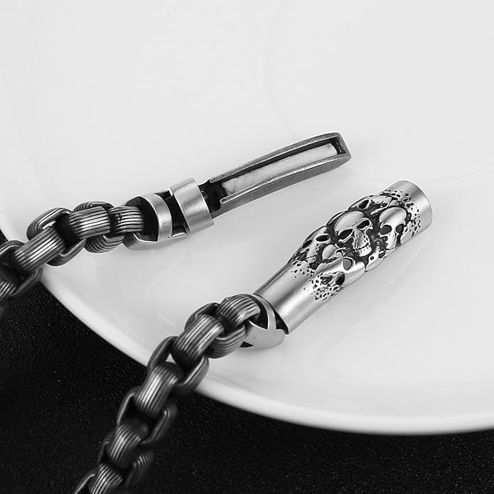 HZMAN 8.5In Link Bracelet for Men 8mm Wide Stainless Steel Fragrance/Essential Oil Relaxing Stress Relieving Rope Chain/Square Box Chain Bracelet