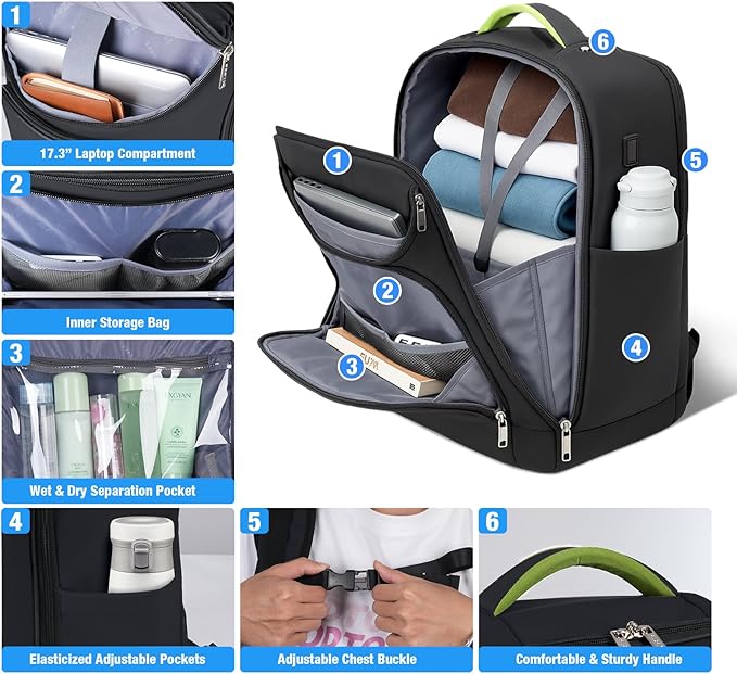 Lekebobor Travel Rolling Backpack, 18 inch Waterproof Bag with 360° Wheels for 15.6" Laptop, Convertible Airline Approved Travel Back Pack for Men & Women, Business, Commuter